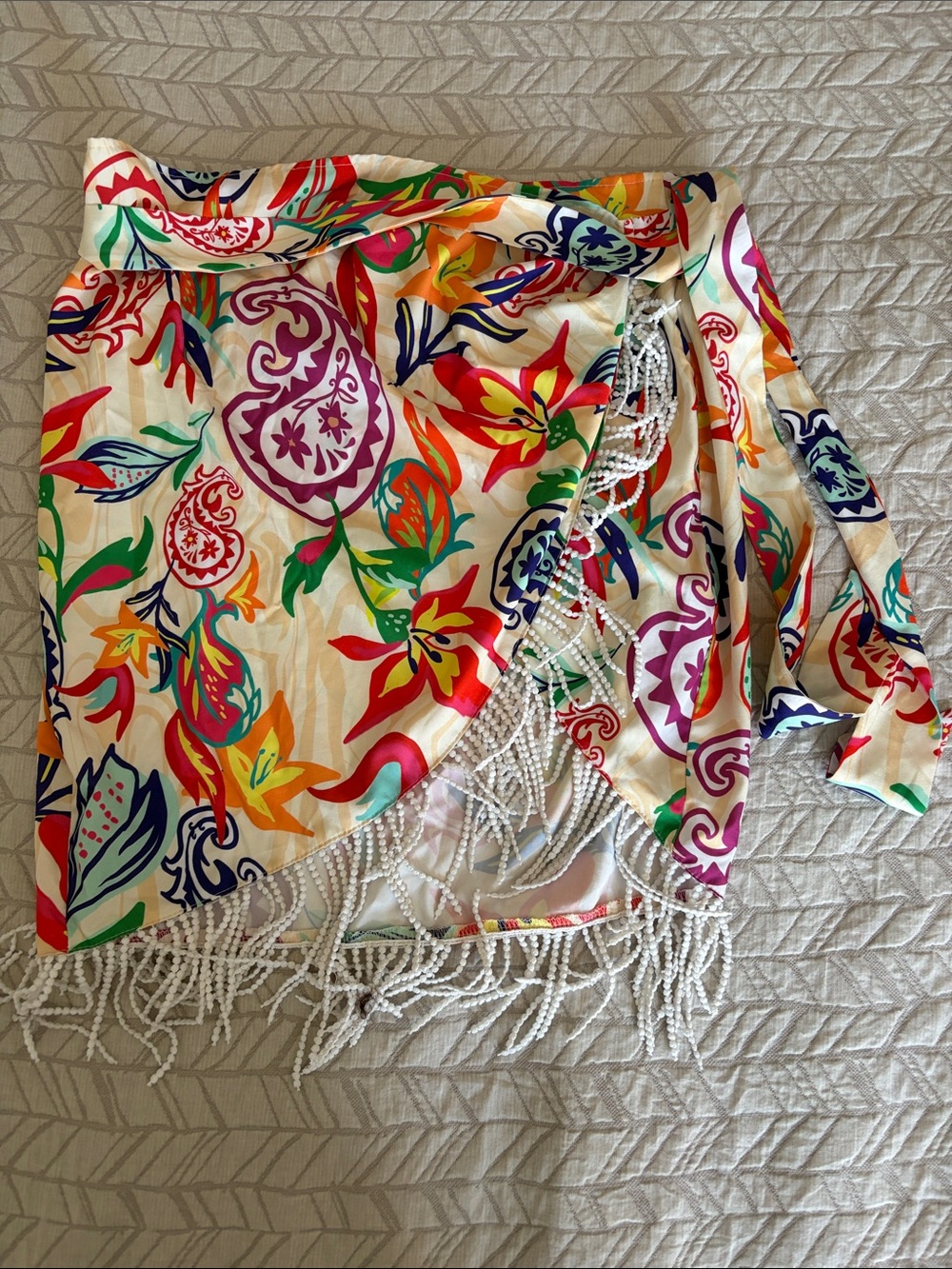Make me chic Fringe Floral Wrap Skirt - Multicolor- Large